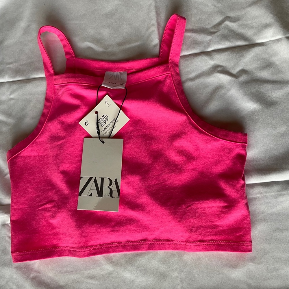 NWT Neon pink Zara cropped tank